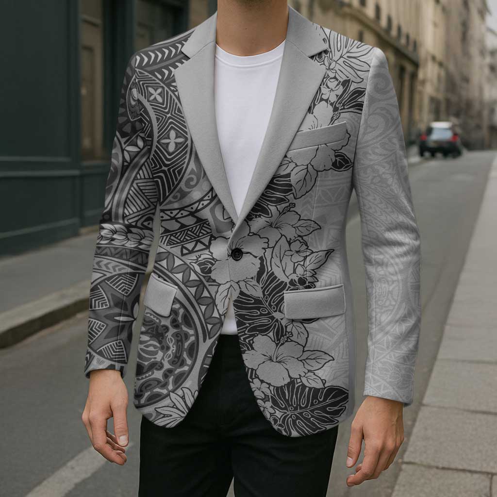 Polynesia Blazer Hibiscus Hawaiian Tribal Tattoo Retro Gray - Polynesian Pride