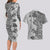 Polynesia Couples Matching Long Sleeve Bodycon Dress and Hawaiian Shirt Hibiscus and Hawaiian Tribal Tattoo Retro Style Gray Color LT9 - Polynesian Pride