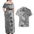 Polynesia Couples Matching Off Shoulder Maxi Dress and Hawaiian Shirt Hibiscus and Hawaiian Tribal Tattoo Retro Style Gray Color LT9 - Polynesian Pride