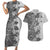 Polynesia Couples Matching Short Sleeve Bodycon Dress and Hawaiian Shirt Hibiscus and Hawaiian Tribal Tattoo Retro Style Gray Color LT9 Gray - Polynesian Pride