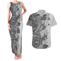 Polynesia Couples Matching Tank Maxi Dress and Hawaiian Shirt Hibiscus and Hawaiian Tribal Tattoo Retro Style Gray Color LT9 Gray - Polynesian Pride