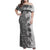 Polynesia Family Matching Off Shoulder Maxi Dress and Hawaiian Shirt Hibiscus and Hawaiian Tribal Tattoo Retro Style Gray Color LT9 Mom's Dress Gray - Polynesian Pride