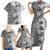 Polynesia Family Matching Short Sleeve Bodycon Dress and Hawaiian Shirt Hibiscus and Hawaiian Tribal Tattoo Retro Style Gray Color LT9 - Polynesian Pride