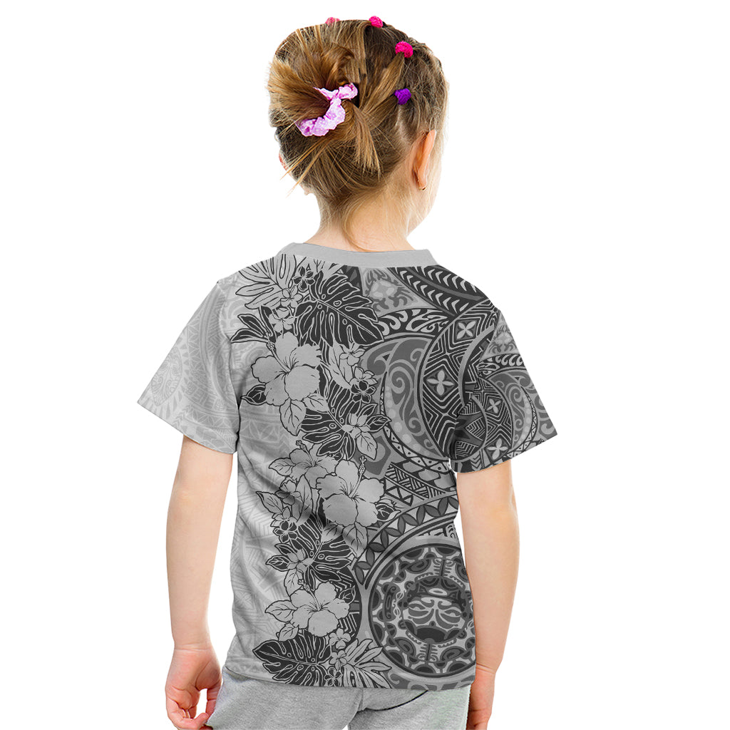 Polynesia Kid T Shirt Hibiscus and Hawaiian Tribal Tattoo Retro Style Gray Color LT9 - Polynesian Pride