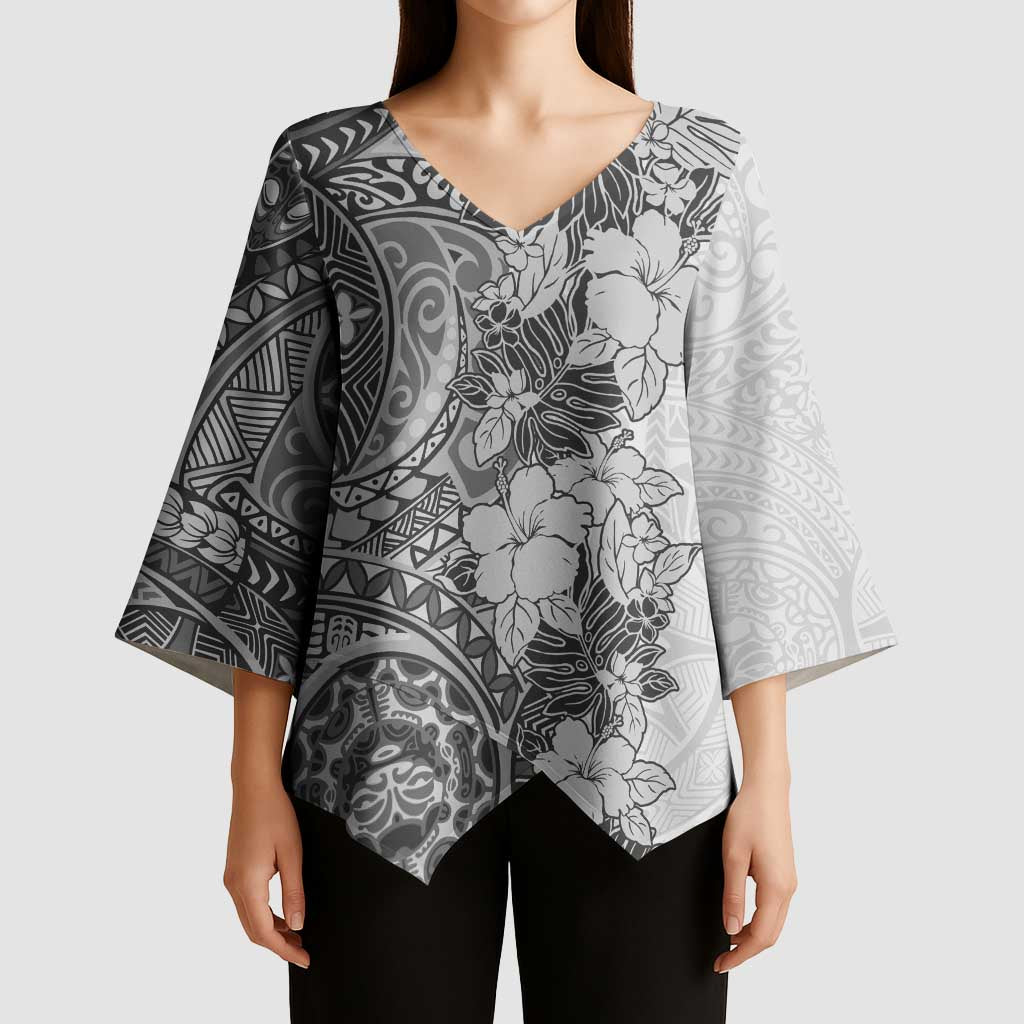 Polynesia Kimono Sleeve Blouse Hibiscus Hawaiian Tribal Tattoo Retro Gray - Polynesian Pride