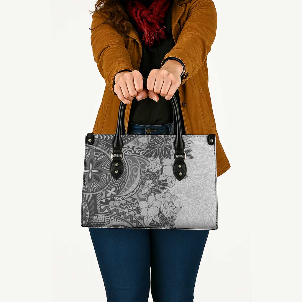 Polynesia Leather Bag Hibiscus Hawaiian Tribal Tattoo Retro Gray - Polynesian Pride