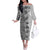 Polynesia Off The Shoulder Long Sleeve Dress Hibiscus and Hawaiian Tribal Tattoo Retro Style Gray Color LT9 Women Gray - Polynesian Pride