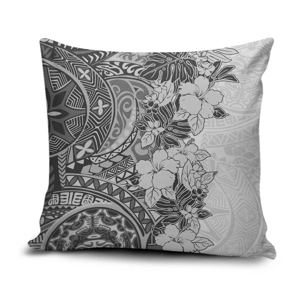Polynesia Pillow Cover Hibiscus Hawaiian Tribal Tattoo Retro Gray - Polynesian Pride