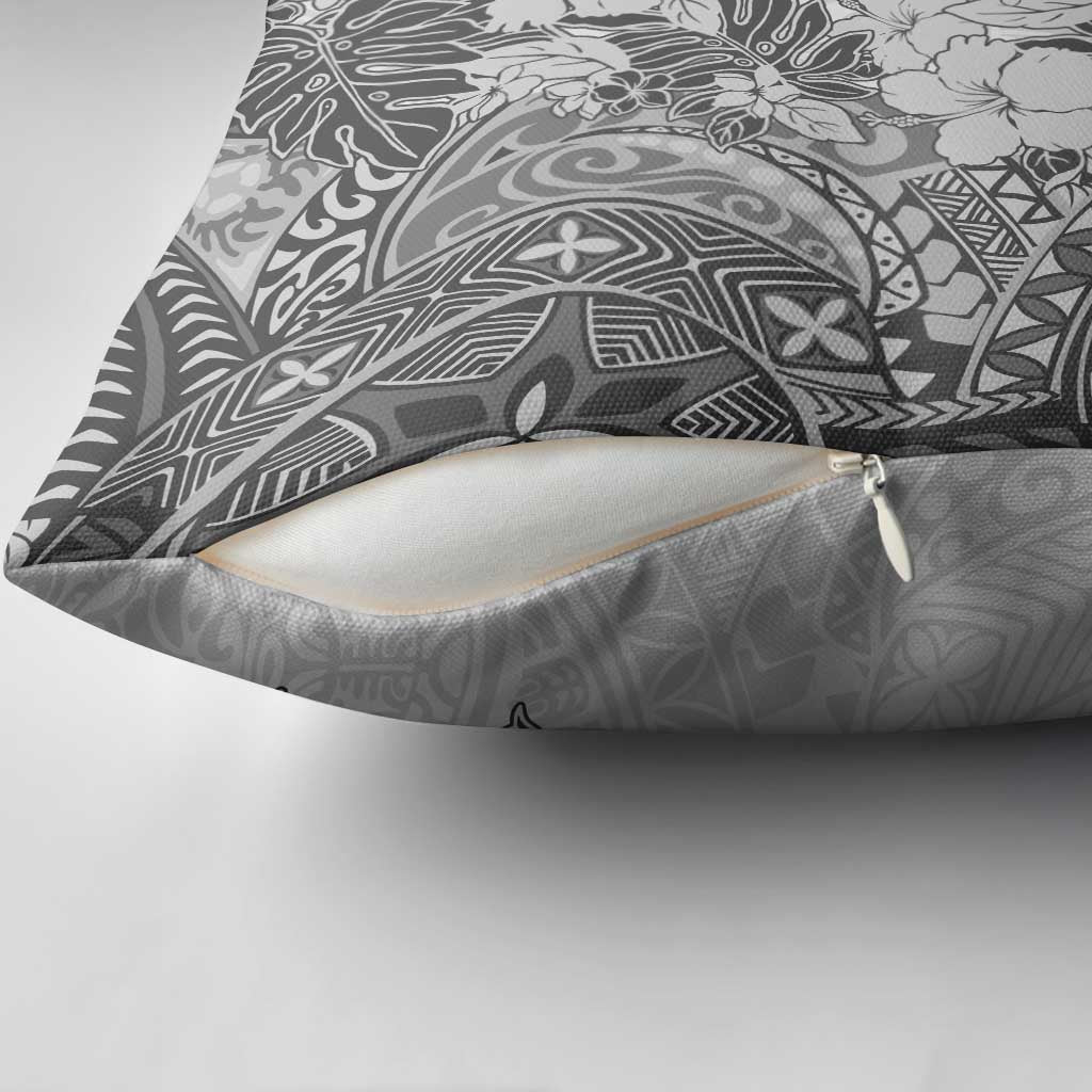 Polynesia Pillow Cover Hibiscus Hawaiian Tribal Tattoo Retro Gray - Polynesian Pride