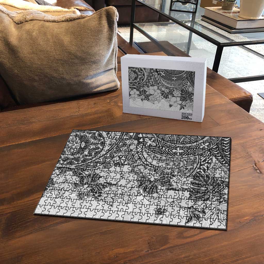 Polynesia Puzzle Hibiscus Hawaiian Tribal Tattoo Retro Gray - Polynesian Pride