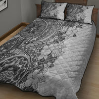 Polynesia Quilt Bed Set Hibiscus and Hawaiian Tribal Tattoo Retro Style Gray Color LT9 - Polynesian Pride