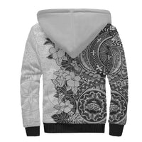 Polynesia Sherpa Hoodie Hibiscus and Hawaiian Tribal Tattoo Retro Style Gray Color LT9 - Polynesian Pride