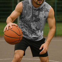 Polynesia Sleeveless Hoodie Hibiscus Hawaiian Tribal Tattoo Retro Gray - Polynesian Pride