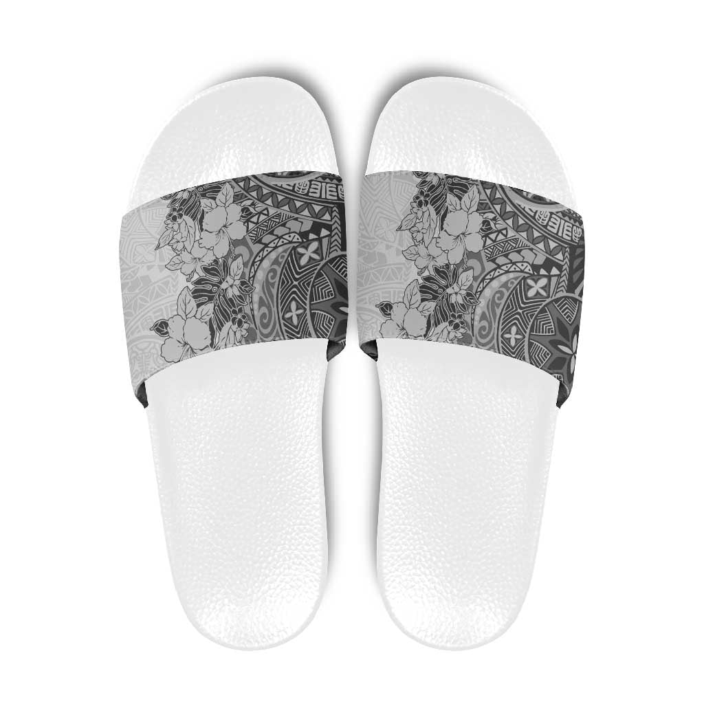 Polynesia Slide Sandals Hibiscus Hawaiian Tribal Tattoo Retro Gray - Polynesian Pride