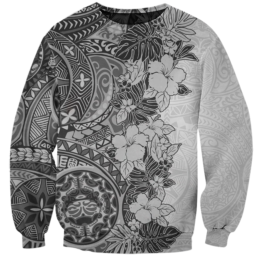 Polynesia Sweatshirt Hibiscus and Hawaiian Tribal Tattoo Retro Style Gray Color LT9 Unisex Gray - Polynesian Pride