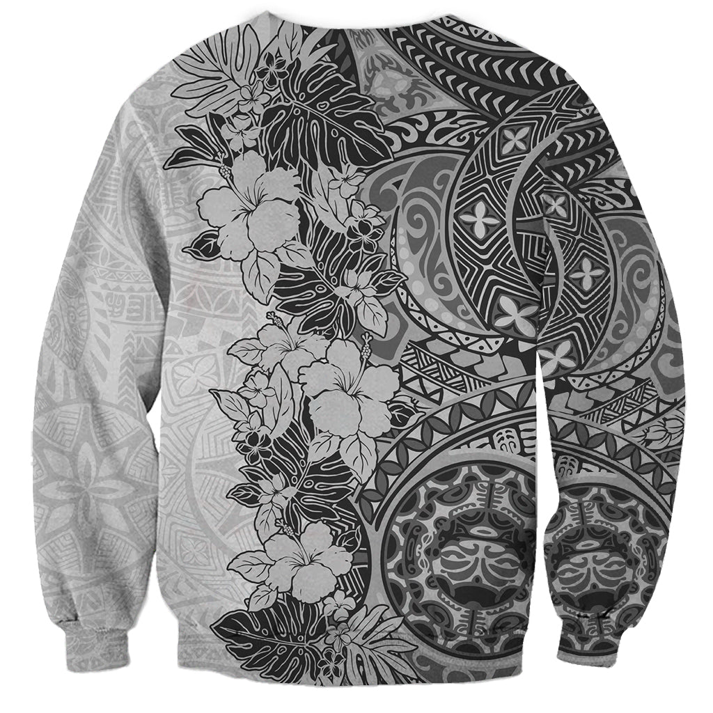 Polynesia Sweatshirt Hibiscus and Hawaiian Tribal Tattoo Retro Style Gray Color LT9 - Polynesian Pride