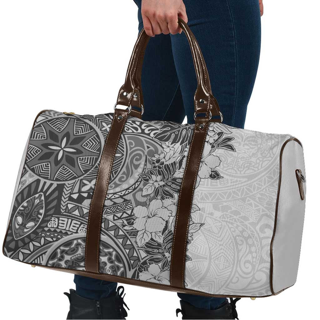 Polynesia Travel Bag Hibiscus Hawaiian Tribal Tattoo Retro Gray - Polynesian Pride