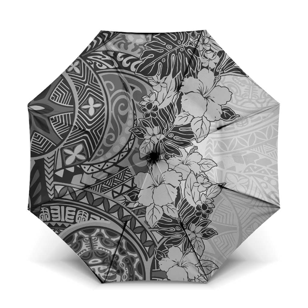 Polynesia Umbrella Hibiscus Hawaiian Tribal Tattoo Retro Gray - Polynesian Pride