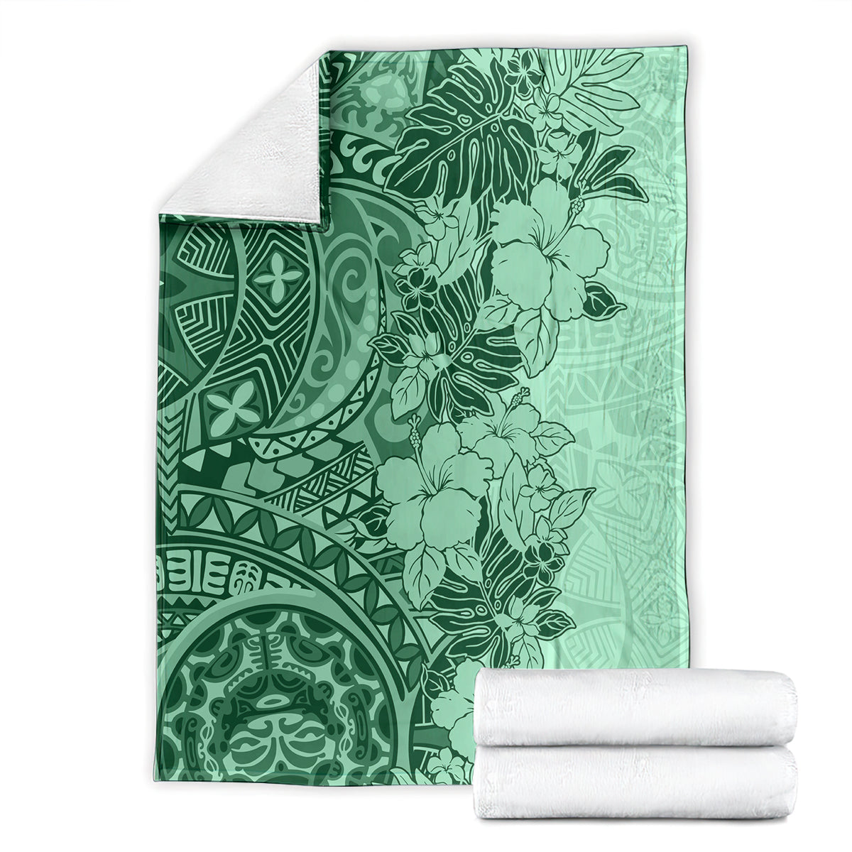 Polynesia Blanket Hibiscus and Hawaiian Tribal Tattoo Retro Style Green Color LT9 - Polynesian Pride