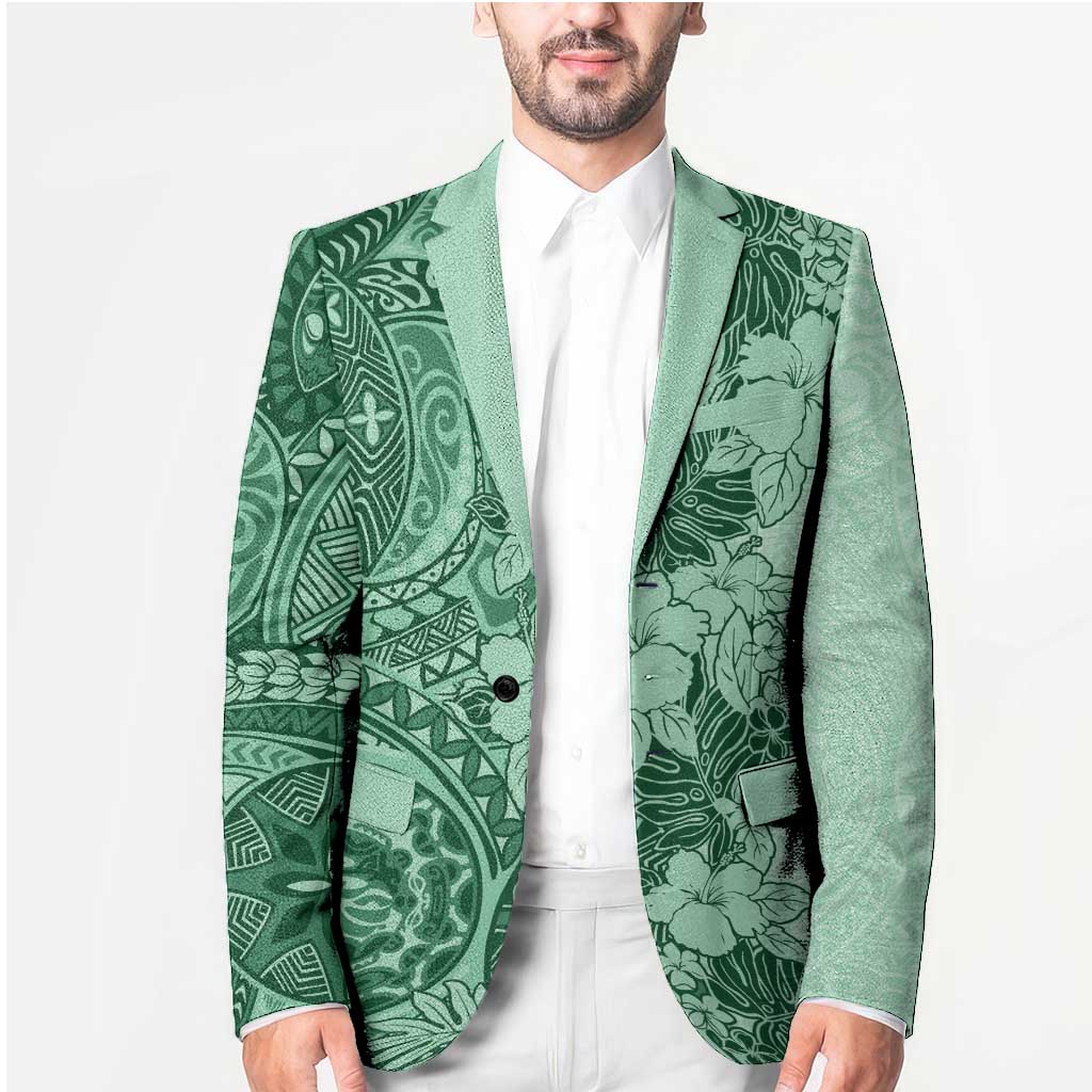 Polynesia Blazer Hibiscus Hawaiian Tribal Tattoo Retro Green - Polynesian Pride