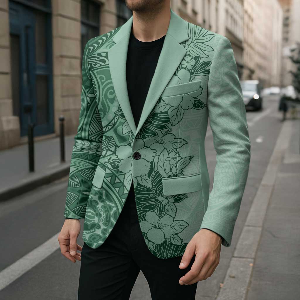 Polynesia Blazer Hibiscus Hawaiian Tribal Tattoo Retro Green - Polynesian Pride