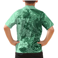 Polynesia Family Matching Mermaid Dress and Hawaiian Shirt Hibiscus and Hawaiian Tribal Tattoo Retro Style Green Color LT9 - Polynesian Pride