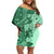 Polynesia Family Matching Off Shoulder Short Dress and Hawaiian Shirt Hibiscus and Hawaiian Tribal Tattoo Retro Style Green Color LT9 Mom's Dress Green - Polynesian Pride