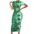 Polynesia Family Matching Short Sleeve Bodycon Dress and Hawaiian Shirt Hibiscus and Hawaiian Tribal Tattoo Retro Style Green Color LT9 Mom's Dress Green - Polynesian Pride