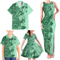 Polynesia Family Matching Tank Maxi Dress and Hawaiian Shirt Hibiscus and Hawaiian Tribal Tattoo Retro Style Green Color LT9 - Polynesian Pride