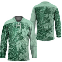 Polynesia Hockey Jersey Hibiscus Hawaiian Tribal Tattoo Retro Green - Polynesian Pride