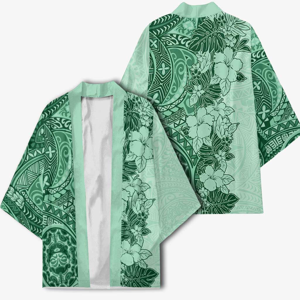 Polynesia Kimono Hibiscus Hawaiian Tribal Tattoo Retro Green - Polynesian Pride