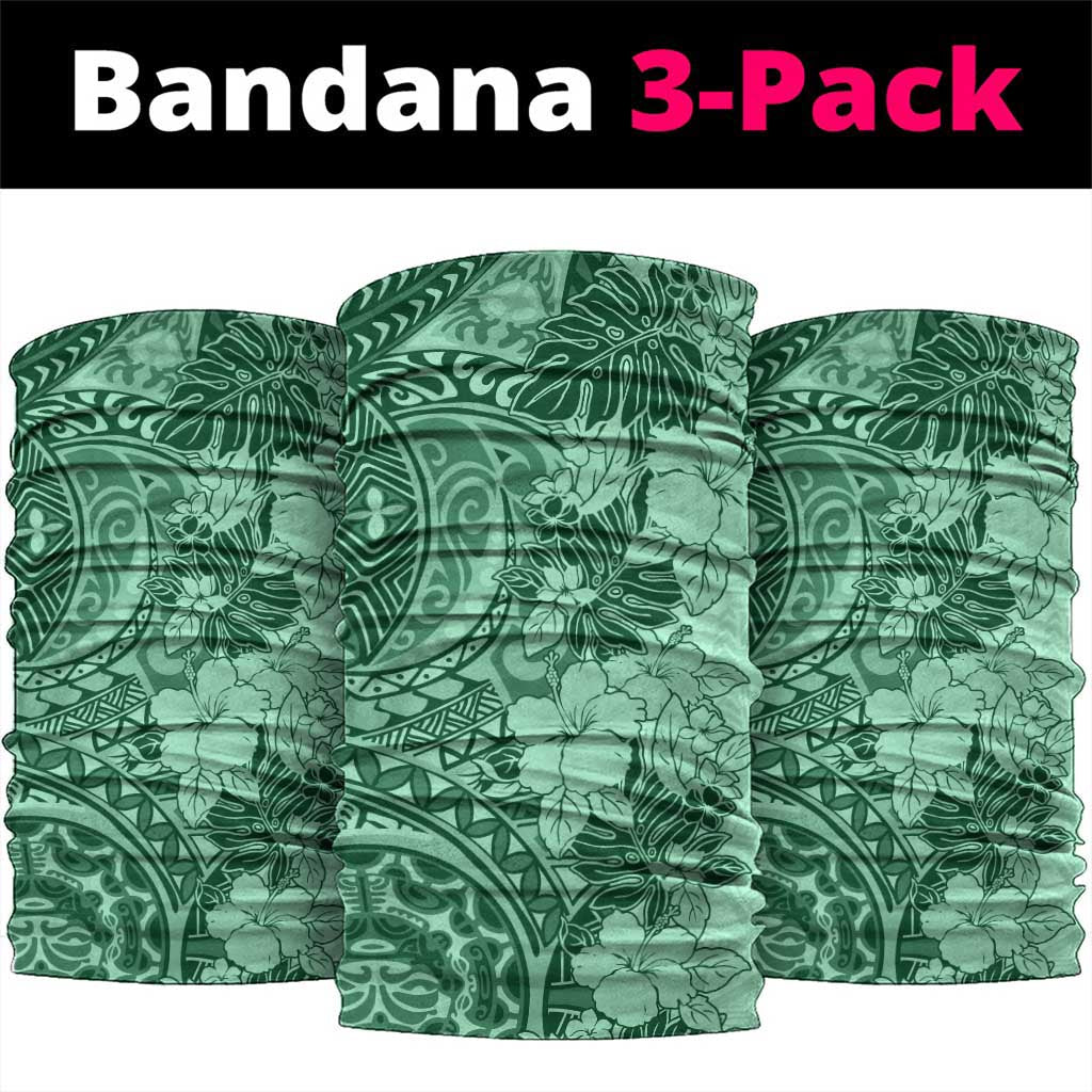 Polynesia Neck Gaiter Hibiscus Hawaiian Tribal Tattoo Retro Green - Polynesian Pride
