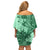 Polynesia Off Shoulder Short Dress Hibiscus and Hawaiian Tribal Tattoo Retro Style Green Color LT9 - Polynesian Pride