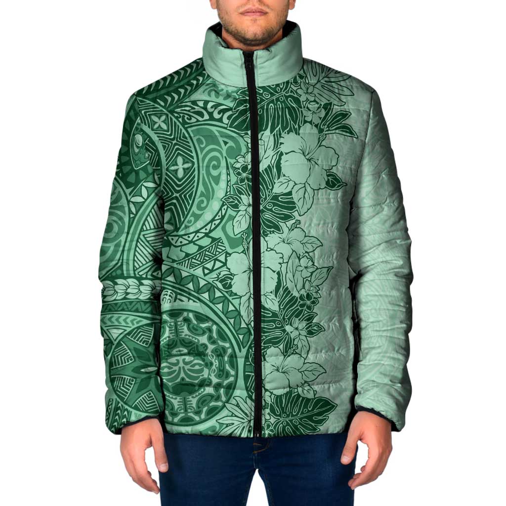 Polynesia Padded Jacket Hibiscus Hawaiian Tribal Tattoo Retro Green - Polynesian Pride