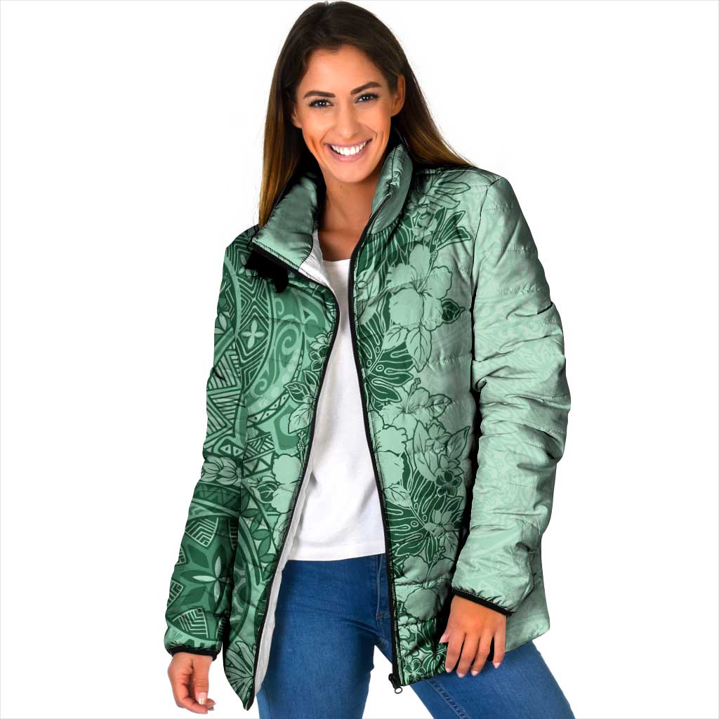 Polynesia Padded Jacket Hibiscus Hawaiian Tribal Tattoo Retro Green - Polynesian Pride