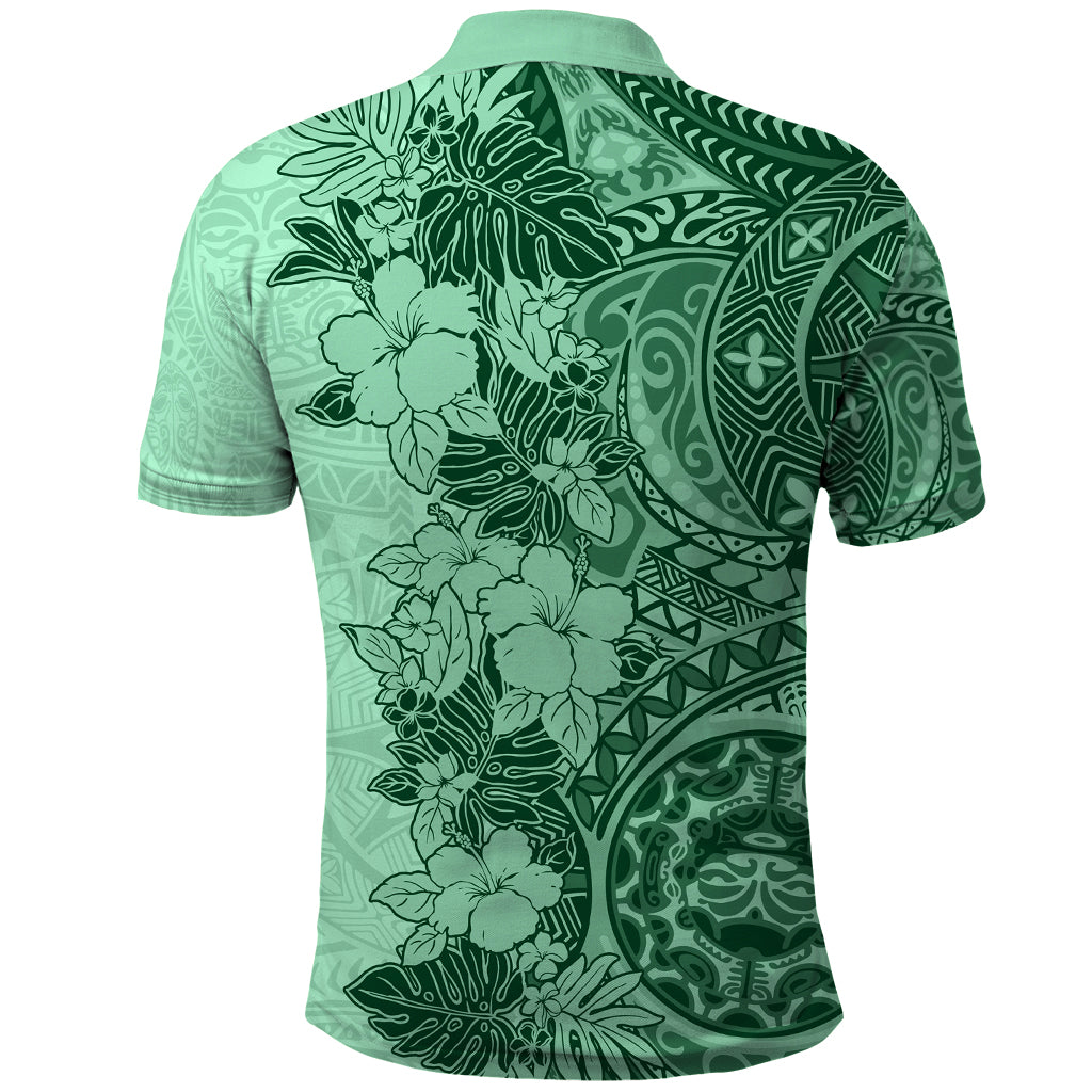 Polynesia Polo Shirt Hibiscus and Hawaiian Tribal Tattoo Retro Style Green Color LT9 - Polynesian Pride