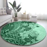 Polynesia Round Carpet Hibiscus and Hawaiian Tribal Tattoo Retro Style Green Color LT9 - Polynesian Pride