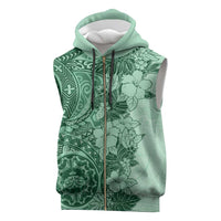 Polynesia Sleeveless Zip Hoodie Hibiscus Hawaiian Tribal Tattoo Retro Green - Polynesian Pride