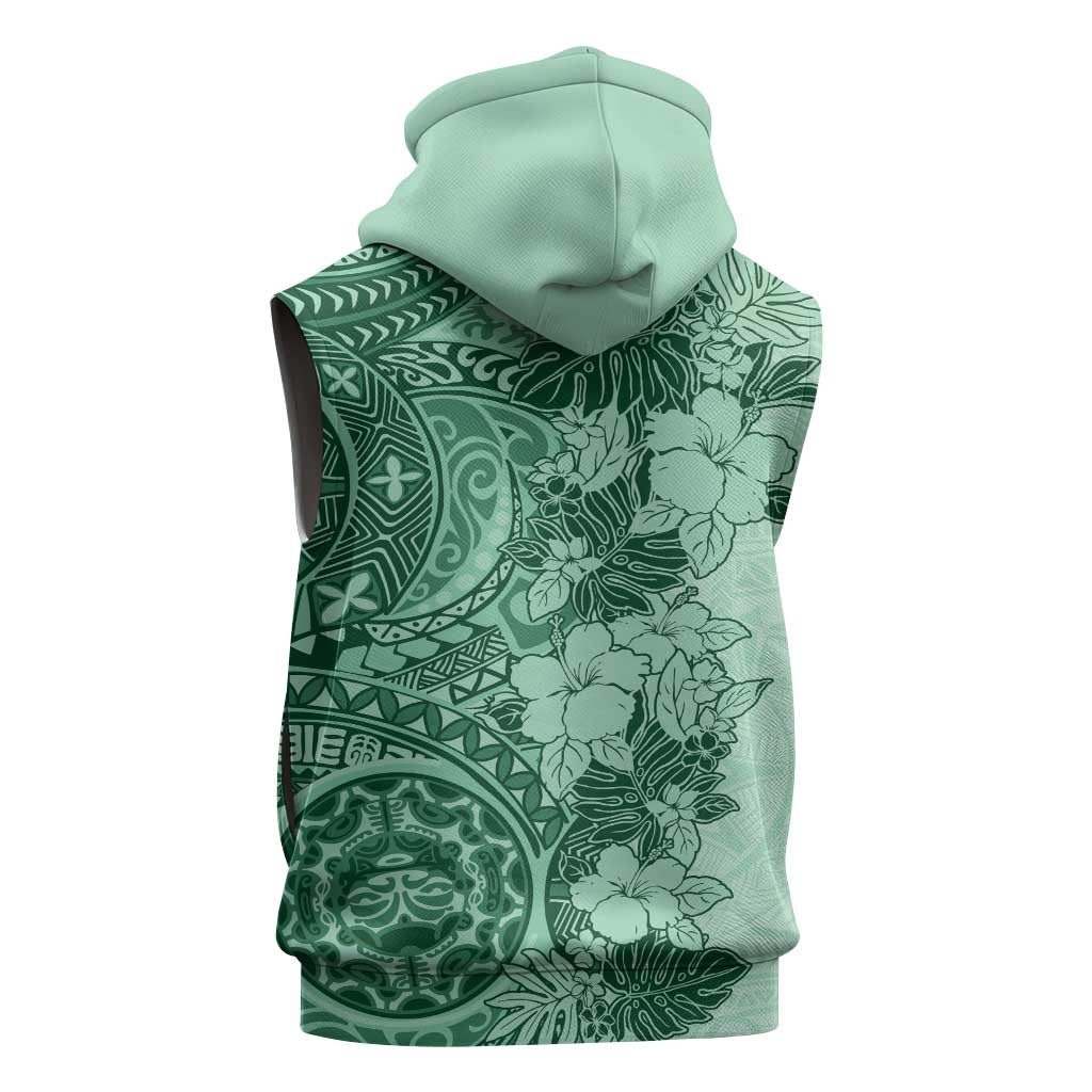 Polynesia Sleeveless Zip Hoodie Hibiscus Hawaiian Tribal Tattoo Retro Green - Polynesian Pride