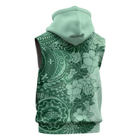 Polynesia Sleeveless Zip Hoodie Hibiscus Hawaiian Tribal Tattoo Retro Green - Polynesian Pride