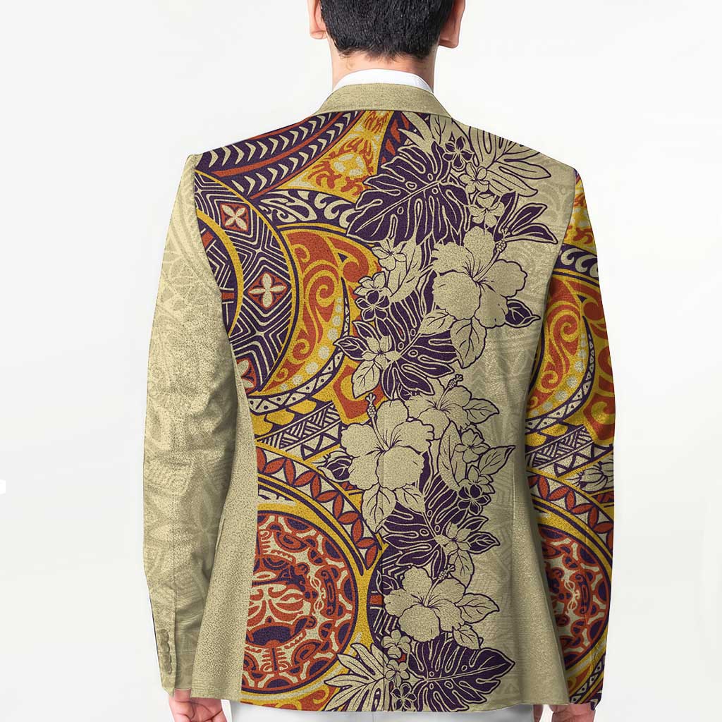 Polynesia Blazer Hibiscus Hawaiian Tribal Tattoo Retro Tan - Polynesian Pride