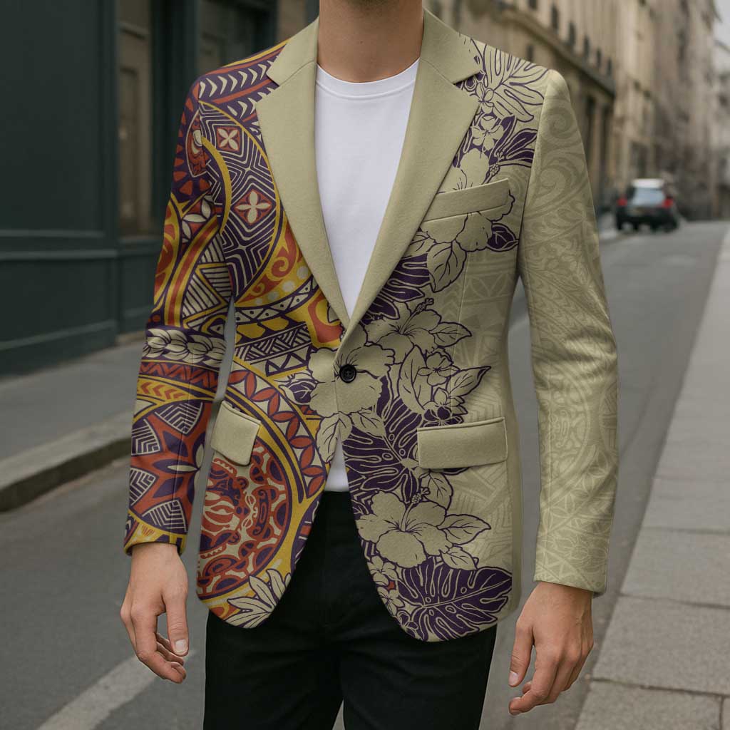 Polynesia Blazer Hibiscus Hawaiian Tribal Tattoo Retro Tan - Polynesian Pride