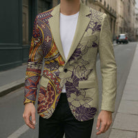 Polynesia Blazer Hibiscus Hawaiian Tribal Tattoo Retro Tan - Polynesian Pride