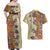 Polynesia Couples Matching Off Shoulder Maxi Dress and Hawaiian Shirt Hibiscus and Hawaiian Tribal Tattoo Retro Style Tan Color LT9 - Polynesian Pride