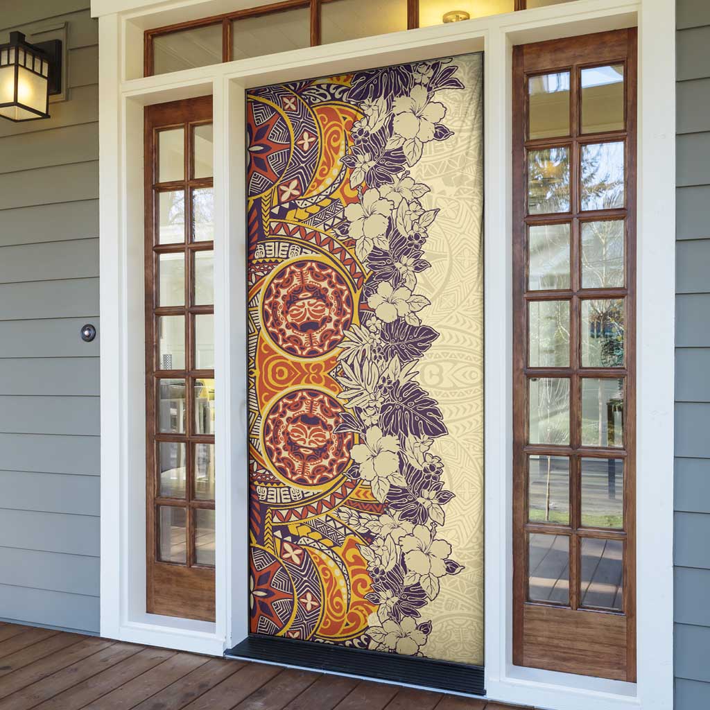 Polynesia Door Cover Hibiscus Hawaiian Tribal Tattoo Retro Tan - Polynesian Pride