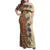 Polynesia Family Matching Off Shoulder Maxi Dress and Hawaiian Shirt Hibiscus and Hawaiian Tribal Tattoo Retro Style Tan Color LT9 Mom's Dress Tan - Polynesian Pride