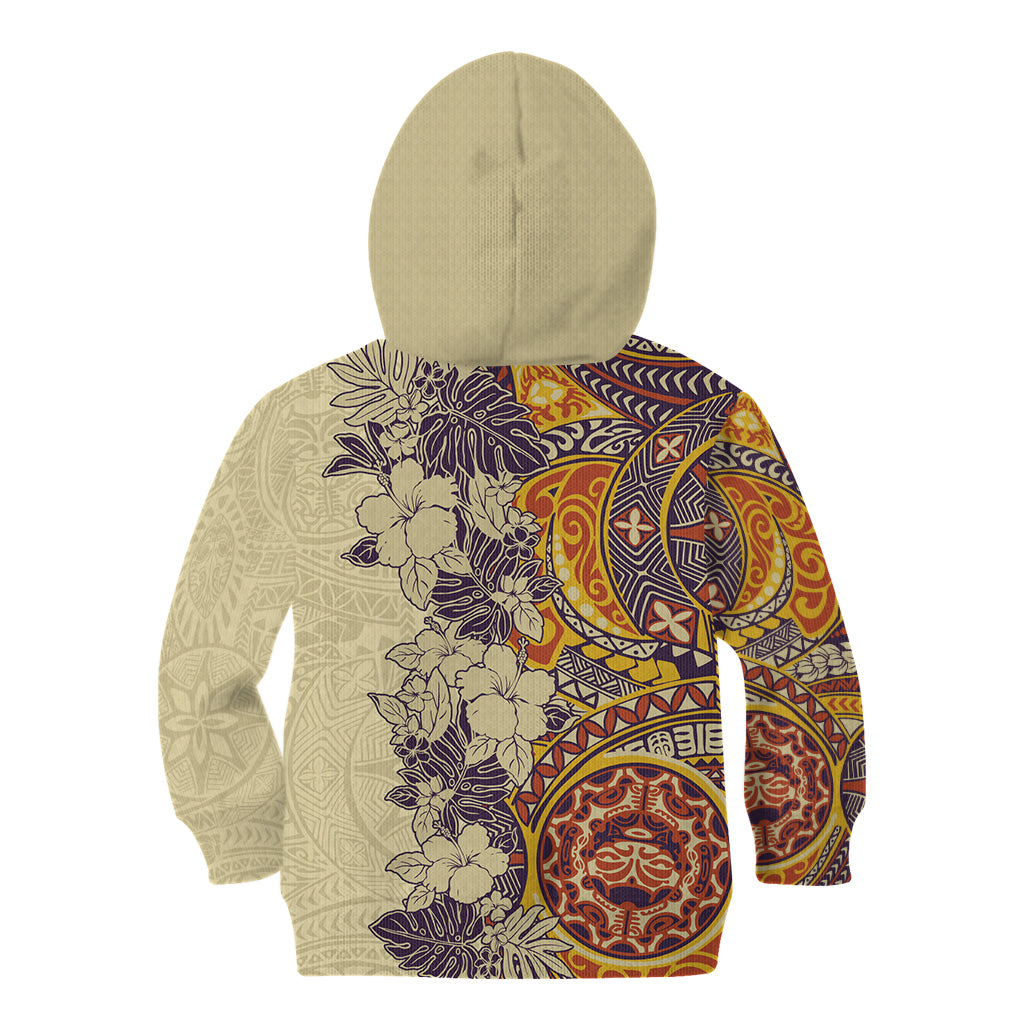 Polynesia Kid Hoodie Hibiscus and Hawaiian Tribal Tattoo Retro Style Tan Color LT9 - Polynesian Pride