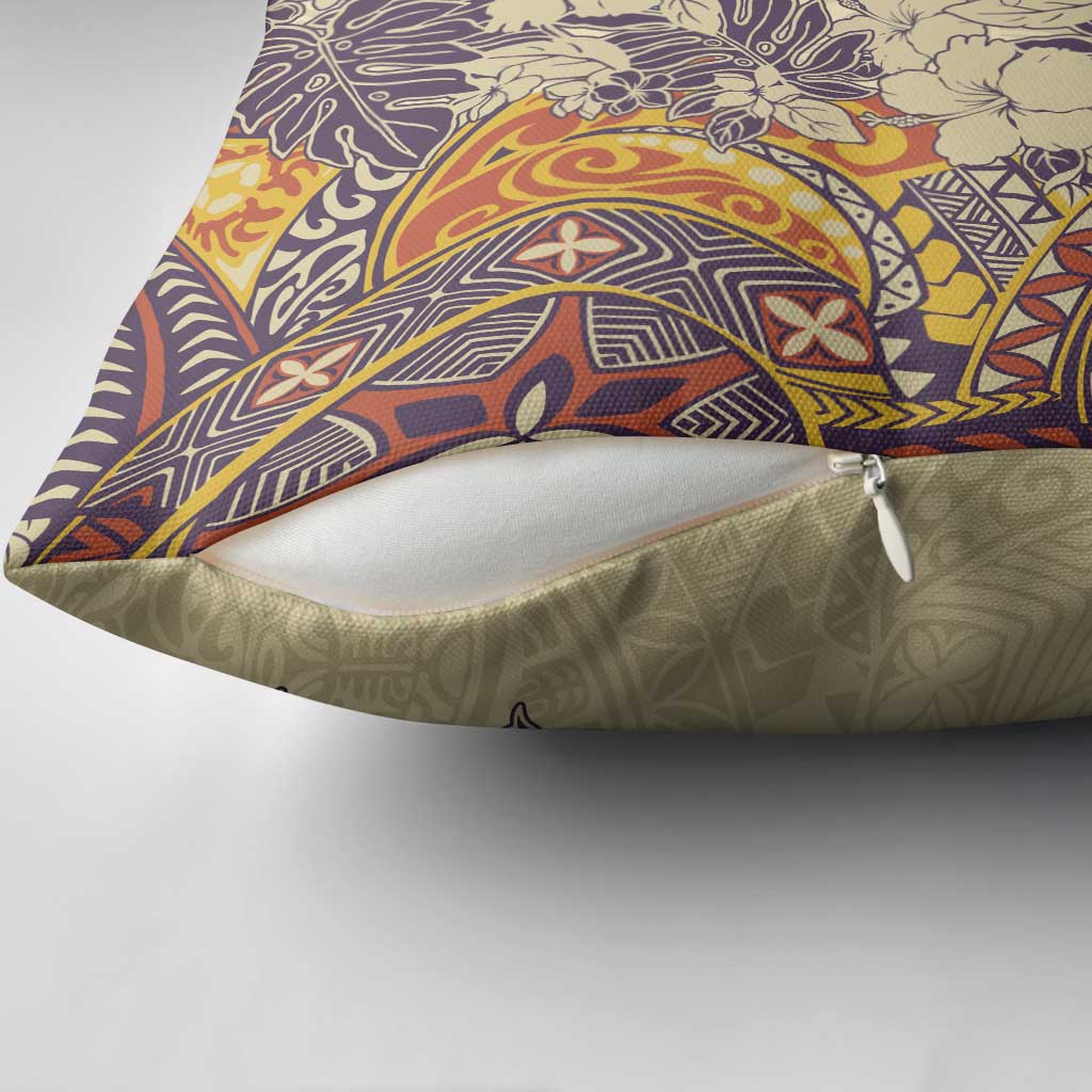 Polynesia Pillow Cover Hibiscus Hawaiian Tribal Tattoo Retro Tan - Polynesian Pride