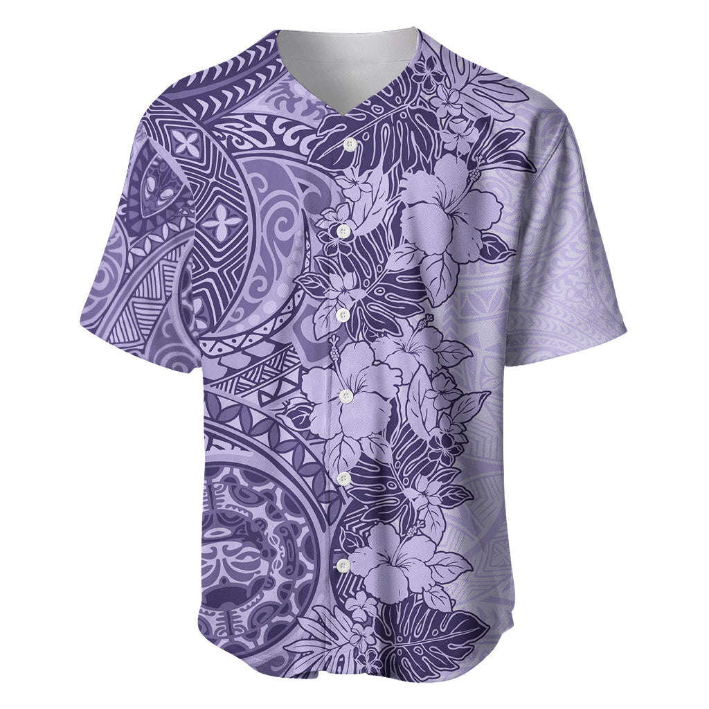 Polynesia Baseball Jersey Hibiscus and Hawaiian Tribal Tattoo Retro Style Violet Color LT9 Violet - Polynesian Pride