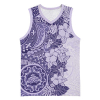 Polynesia Basketball Jersey Hibiscus Hawaiian Tribal Tattoo Retro Violet - Polynesian Pride